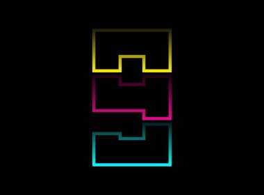 9 numara vektör desing, Cmyk renk yazı tipi logosu. Dinamik bölünmüş mavi, pembe, sarı renkli siyah arkaplan. Sosyal medya, tasarım unsurları, yaratıcı poster, web şablonu ve daha fazlası için