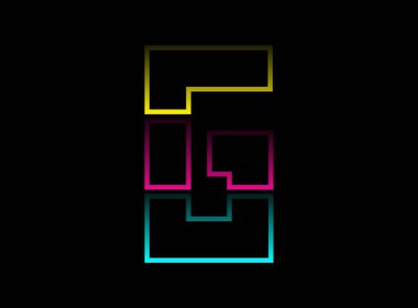 G harfi vektör desing, Cmyk renk yazı tipi logosu. Dinamik bölünmüş mavi, pembe, sarı renkli siyah arkaplan. Sosyal medya, tasarım unsurları, yaratıcı poster, web şablonu ve daha fazlası için      