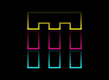 M harfi vektör desing, Cmyk renk yazı tipi logosu. Dinamik bölünmüş mavi, pembe, sarı renkli siyah arkaplan. Sosyal medya, tasarım unsurları, yaratıcı poster, web şablonu ve daha fazlası için      
