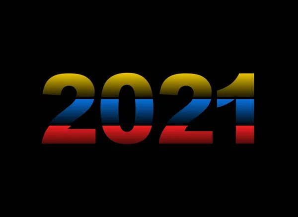 2021 Újévi Vektor Sablon Piros Kék Sárga Szín Fekete Háttér — Stock Vector
