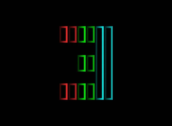 3つの数字フォントロゴ Rgbカラーベクトルデザイン ダイナミック分割赤 黒の背景に青の色 ソーシャルメディア デザイン要素 創造的なポスター ウェブテンプレートなどのために — ストックベクタ