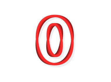 0 Sayı vektörü, modern taslak katman dizayn yazı tipi kırmızı renkte. Eps10 illüstrasyon