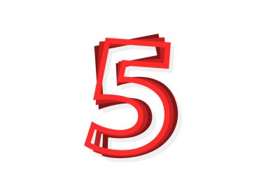5 Numaralı vektör, modern taslak katman tasarımlı kırmızı renkli yazı tipi. Eps10 illüstrasyon