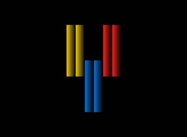 Y harfi vektör desing, renk yazı tipi logosu. Dinamik bölünmüş kırmızı, mavi, sarı renk siyah arka planda. Sosyal medya, tasarım unsurları, yaratıcı poster, web şablonu ve daha fazlası için