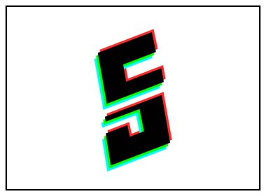 5 numara yazı tipi, vektör desing logosu. Dinamik, bölünmüş renk, kırmızı, yeşil, siyah çerçeveli beyaz arkaplan. Eps10 illüstrasyon