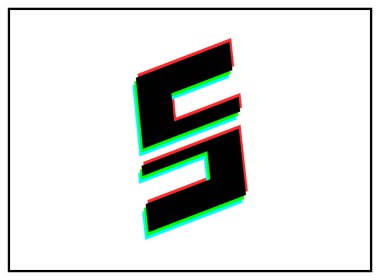 S harfi yazı tipi, vektör desing logosu. Dinamik, bölünmüş renk, kırmızı, yeşil, siyah çerçeveli beyaz arkaplan. Eps10 illüstrasyon