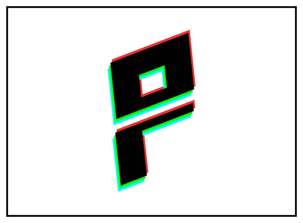 Pレターフォント ベクトルデザインのロゴ ダイナミック 分割色 番号の影赤 白の背景に黒のフレームで青 第十話図 — ストックベクタ