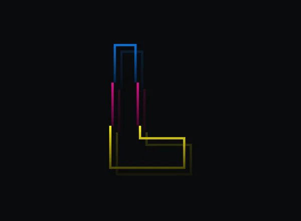 L字フォント ベクトルデザインのロゴ ダイナミック 分割色 ピンク 黒の背景に黄色 第十話図 — ストックベクタ