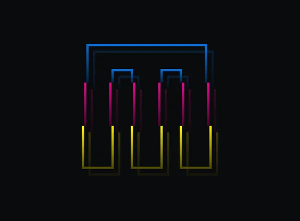 M字フォント ベクトルデザインのロゴ ダイナミック 分割色 ピンク 黒の背景に黄色 第十話図 — ストックベクタ