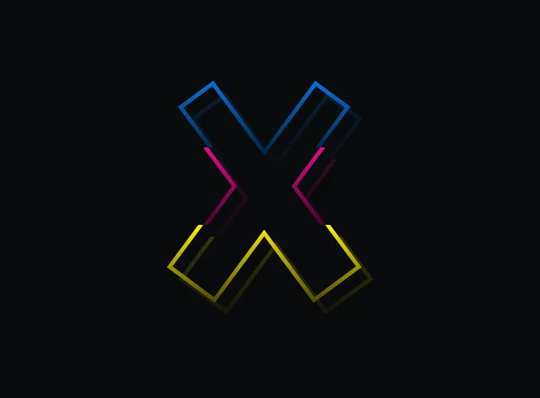 X文字フォント ベクトルデザインのロゴ ダイナミック 分割色 ピンク 黒の背景に黄色 第十話図 — ストックベクタ