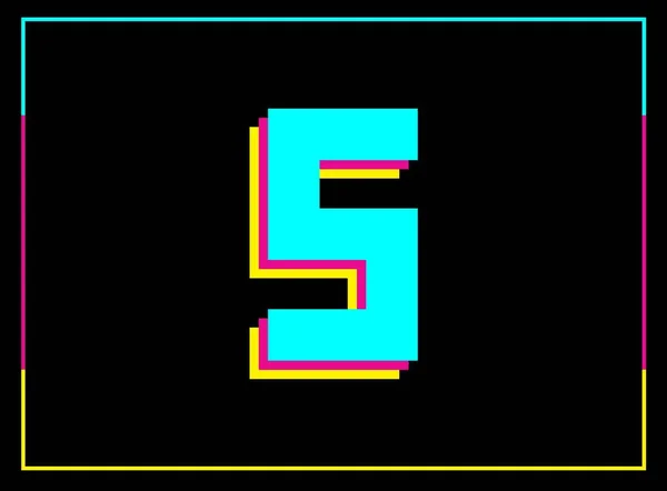 Cijferige Letter Retro Stijl Cmyk Kleur Logo Gemaakt Van Blauwe — Stockvector