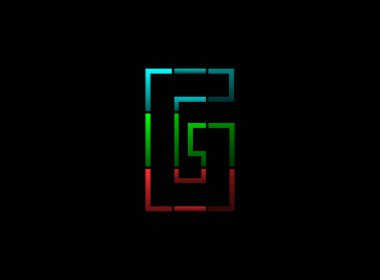 G harfi vektör çizgisi çizimi, yazı tipi logosu. Siyah arka planda kırmızı, yeşil, mavi renk. Sosyal medya, tasarım unsurları, yaratıcı poster, web şablonu ve daha fazlası için