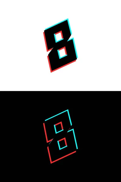 グリッチ ステレオエフェクトで作られた8つの数字フォント ダイナミック 分割赤と青の色 Djロゴ エレクトロミュージックポスター 明るいロゴなどのために ベクターイラスト — ストックベクタ