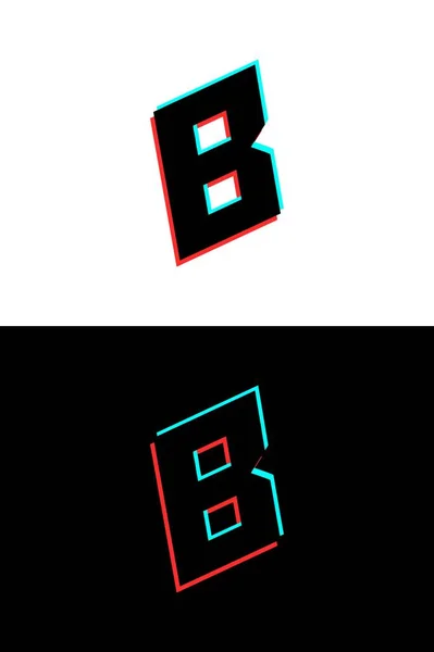 B文字フォントはグリッチ ステレオエフェクトで作られています ダイナミック 分割赤と青の色 Djロゴ エレクトロミュージックポスター 明るいロゴなどのために ベクターイラスト — ストックベクタ