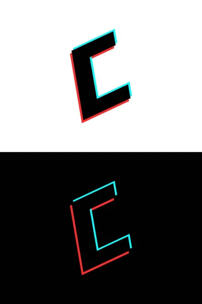 グリッチ ステレオエフェクトで作られたC文字フォント ダイナミック 分割赤と青の色 Djロゴ エレクトロミュージックポスター 明るいロゴなどのために ベクターイラスト — ストックベクタ