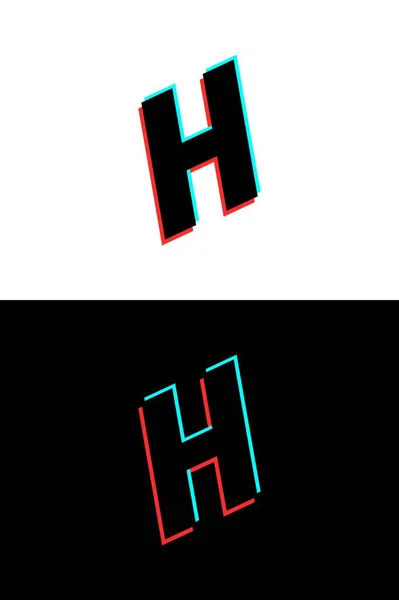 グリッチで作られたH文字フォント ステレオ効果 ダイナミック 分割赤と青の色 Djロゴ エレクトロミュージックポスター 明るいロゴなどのために ベクターイラスト — ストックベクタ