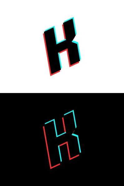 グリッチで作られたK文字フォント ステレオ効果 ダイナミック 分割赤と青の色 Djロゴ エレクトロミュージックポスター 明るいロゴなどのために ベクターイラスト — ストックベクタ