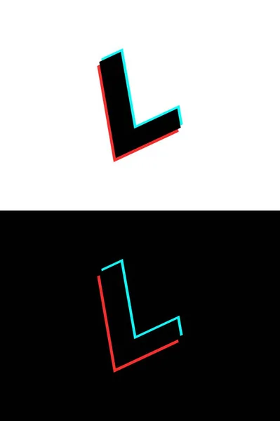 グリッチ ステレオエフェクトで作られたL文字フォント ダイナミック 分割赤と青の色 Djロゴ エレクトロミュージックポスター 明るいロゴなどのために ベクターイラスト — ストックベクタ