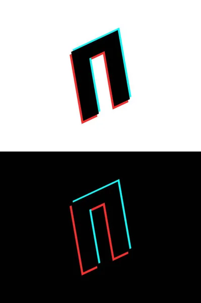 グリッチ ステレオエフェクトで作られたN文字のフォント ダイナミック 分割赤と青の色 Djロゴ エレクトロミュージックポスター 明るいロゴなどのために ベクターイラスト — ストックベクタ