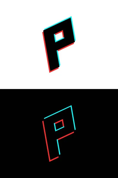 グリッチ ステレオエフェクトで作られたP文字フォント ダイナミック 分割赤と青の色 Djロゴ エレクトロミュージックポスター 明るいロゴなどのために ベクターイラスト — ストックベクタ