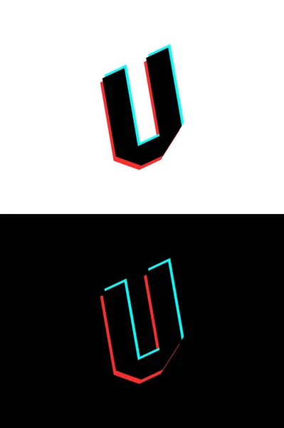 グリッチ ステレオエフェクトで作られたV文字フォント ダイナミック 分割赤と青の色 Djロゴ エレクトロミュージックポスター 明るいロゴなどのために ベクターイラスト — ストックベクタ