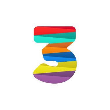 Renkli köşegen çizgileri olan 3 numaralı logo. Marka etiketi, Renkli Yıldönümü Kutlaması, yaratıcı poster ve simge, multimedya reklamları ve daha fazlası için