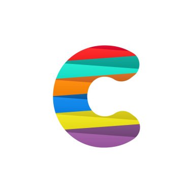 Renkli çapraz çizgileri olan C harfi logosu. Marka etiketi, Renkli Yıldönümü Kutlaması, yaratıcı poster ve simge, multimedya reklamları ve daha fazlası için