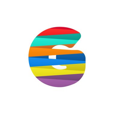 Renkli köşegen çizgileri olan G harfi logosu. Marka etiketi, Renkli Yıldönümü Kutlaması, yaratıcı poster ve simge, multimedya reklamları ve daha fazlası için