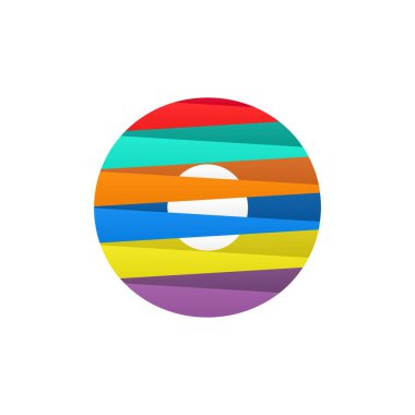 Renkli köşegen çizgileri olan O harfi logosu. Marka etiketi, Renkli Yıldönümü Kutlaması, yaratıcı poster ve simge, multimedya reklamları ve daha fazlası için