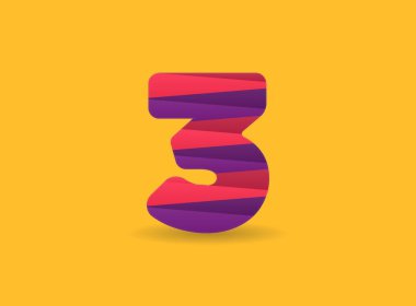 Renkli köşegen çizgileri olan 3 numaralı logo. Marka etiketi, Renkli Yıldönümü Kutlaması, yaratıcı poster ve simge, multimedya reklamları ve daha fazlası için