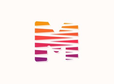Çapraz çizgileri olan M harfi gradyan renk logosu. Dilimlenmiş tasarım yaratıcı poster, marka etiketi, sosyal medya, kurumsal kimlik ve daha fazlası için mükemmel.