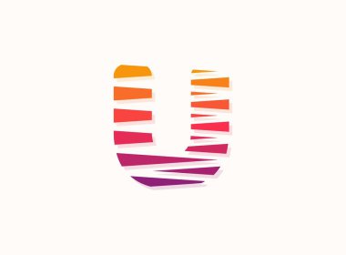 Çapraz çizgileri olan U harfi gradyan renk logosu. Dilimlenmiş tasarım yaratıcı poster, marka etiketi, sosyal medya, kurumsal kimlik ve daha fazlası için mükemmel.