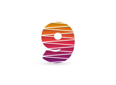 Çapraz çizgileri olan 9 numara gradyan renk logosu. Dilimlenmiş tasarım yaratıcı poster, marka etiketi, sosyal medya, kurumsal kimlik ve daha fazlası için mükemmel.