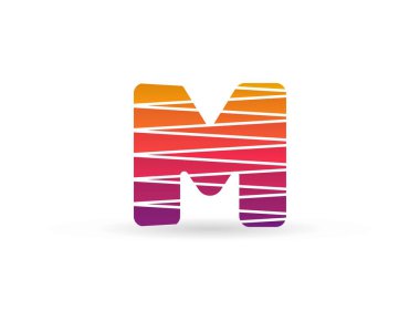 Çapraz çizgileri olan M harfi gradyan renk logosu. Dilimlenmiş tasarım yaratıcı poster, marka etiketi, sosyal medya, kurumsal kimlik ve daha fazlası için mükemmel.
