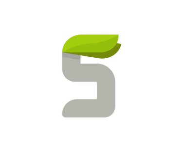 Yapraklı S harfi ekoloji logosu. Doğa posterleri için vektör yazı tipi, çevre dostu amblem, vegan kimlik, bitkisel ve botanik kartları vs..