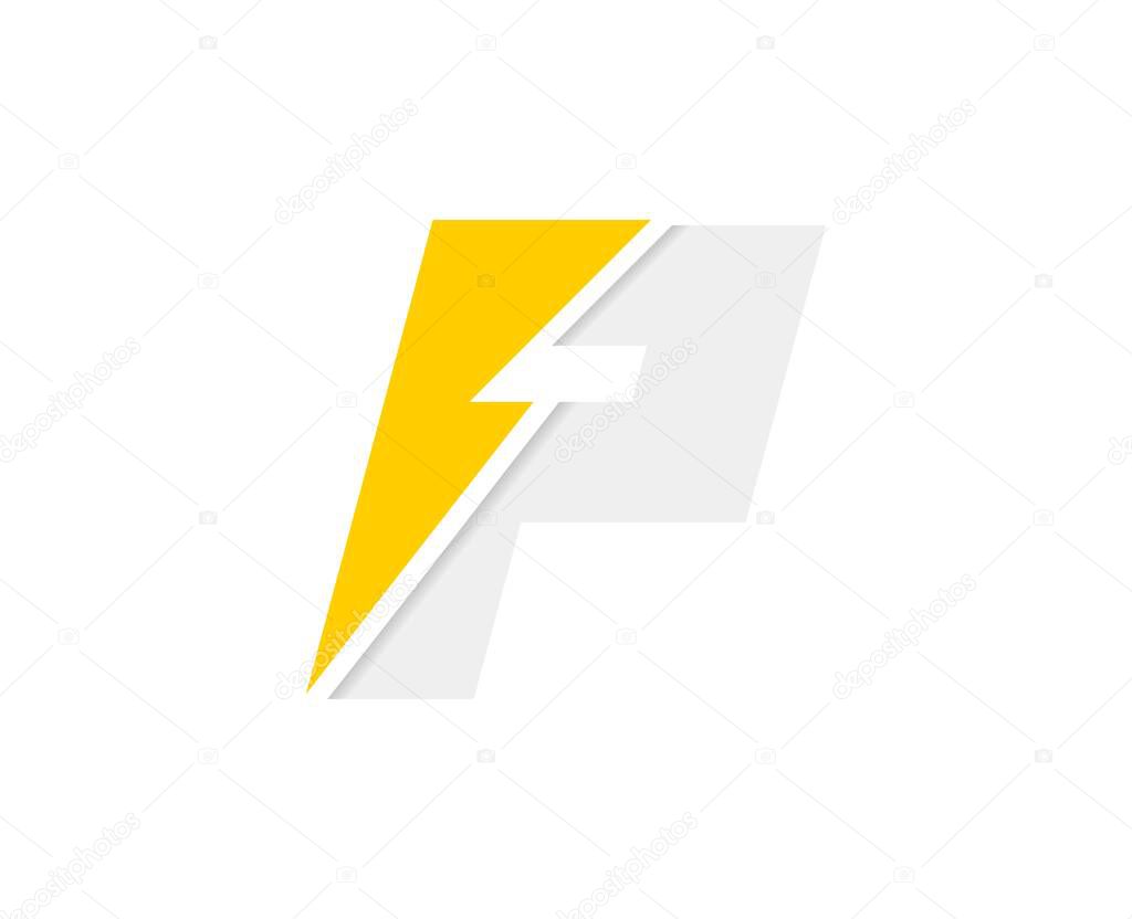P letter logo, vector font with lightning flash power icon