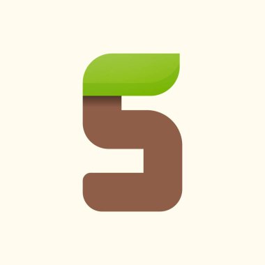 Yapraklı S harfi eko logosu. Biyolojik posterler için vektör yazı tipi, spa amblemi, vegan, bitkisel ve botanik kartları vs..