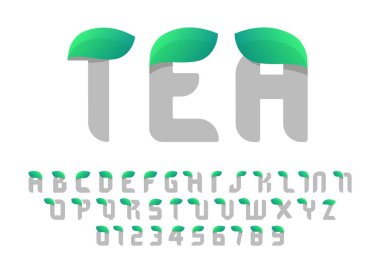 Yapraklı eko alfabe. Biyolojik posterler için vektör yazı tipi, spa amblemi, vegan, bitkisel ve botanik kartları vs..