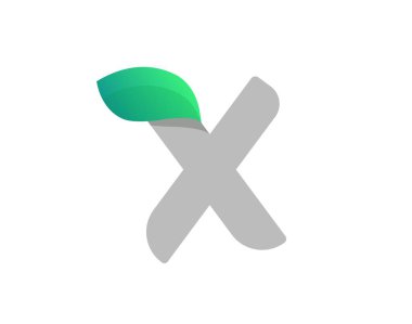 Yapraklı X harfli eko logo. Biyolojik posterler için vektör yazı tipi, spa amblemi, vegan, bitkisel ve botanik kartları vs..