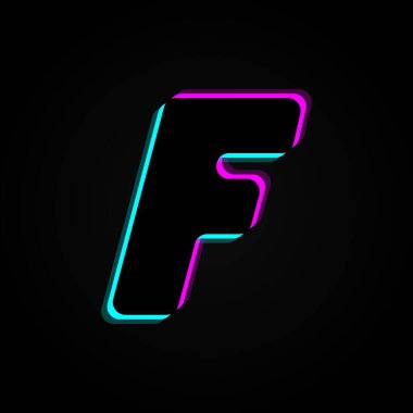 F letter, vector bright neon font. For dark night theme, vibrant identity, techno design, app logo and more