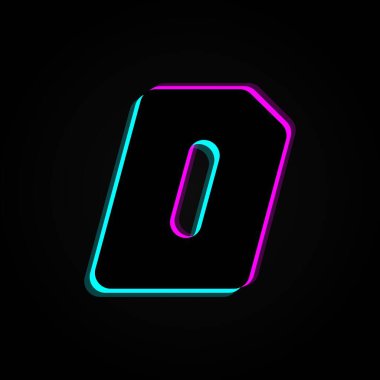 D letter, vector bright neon font. For dark night theme, vibrant identity, techno design, app logo and more