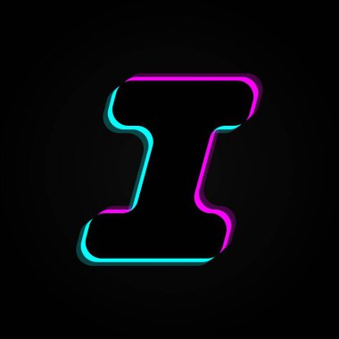 I letter, vector bright neon font. For dark night theme, vibrant identity, techno design, app logo and more