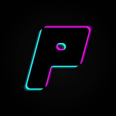 P letter, vector bright neon font. For dark night theme, vibrant identity, techno design, app logo and more