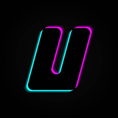 U letter, vector bright neon font. For dark night theme, vibrant identity, techno design, app logo and more
