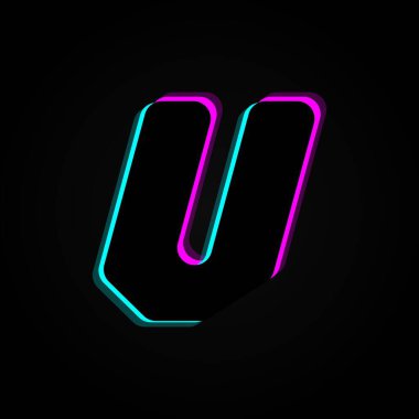 V letter, vector bright neon font. For dark night theme, vibrant identity, techno design, app logo and more