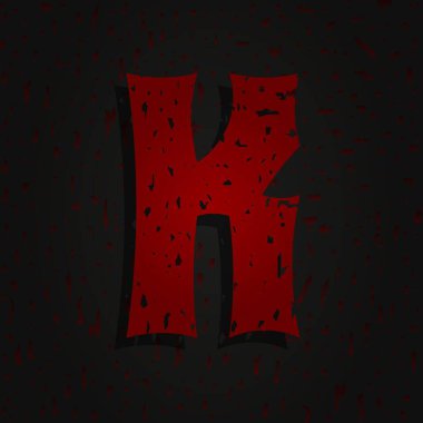 K vektör dehşeti, korkunç harf. Çılgınca korku kanlı arka planda acımasız yazı tipi. Suç ya da suç için, korku dolu karanlık gece, korkunç tasarım ve daha fazlası için.