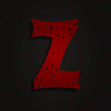 Z vektör dehşeti, korkutucu harf. Çılgınca korku kanlı arka planda acımasız yazı tipi. Suç ya da suç için, korku dolu karanlık gece, korkunç tasarım ve daha fazlası için.