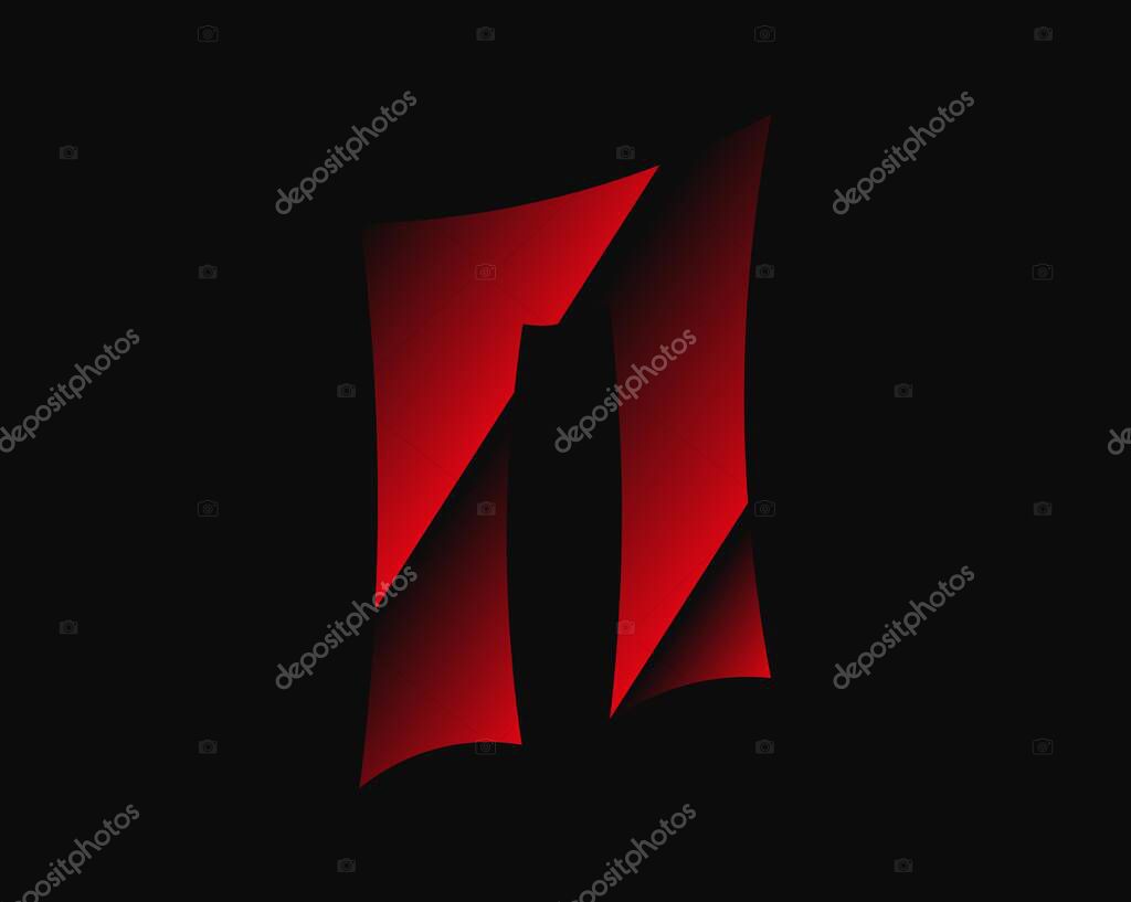 N vector horror, scary letter. Insane fear brutal font . For criminal or crime, horror dark night, wicked terrible design and more
