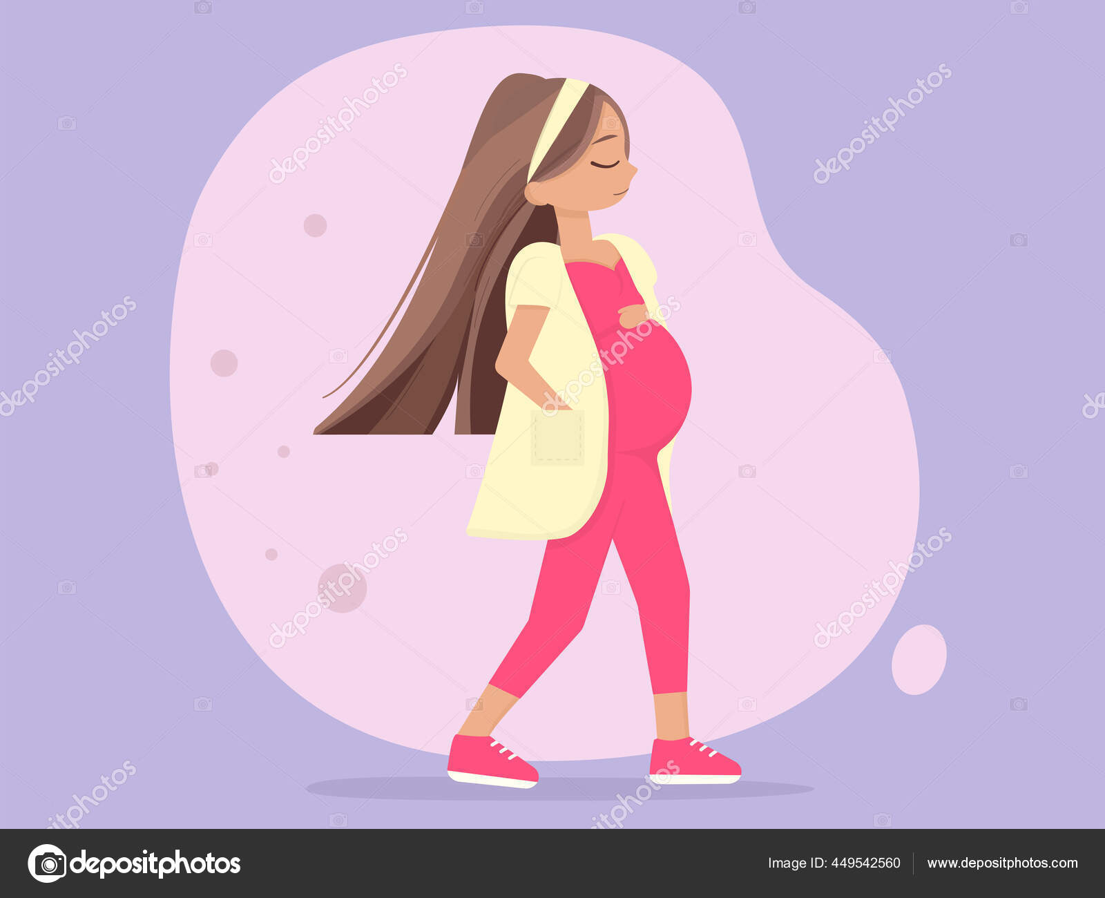 Wanita Hamil Berbaju Pink Konsep Kesehatan Kehamilan Stok Vektor Khitrikdianagmailcom 449542560