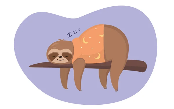 Cute lazy baby sloth sleeping on a branch vector illustration — Stock Vector